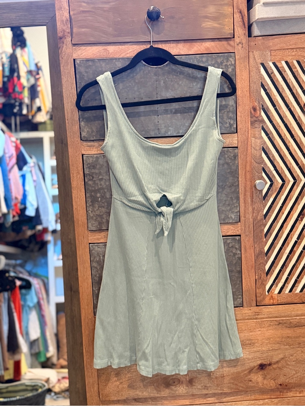 l*space Sage Green Ribbed Tie-Front Chemise